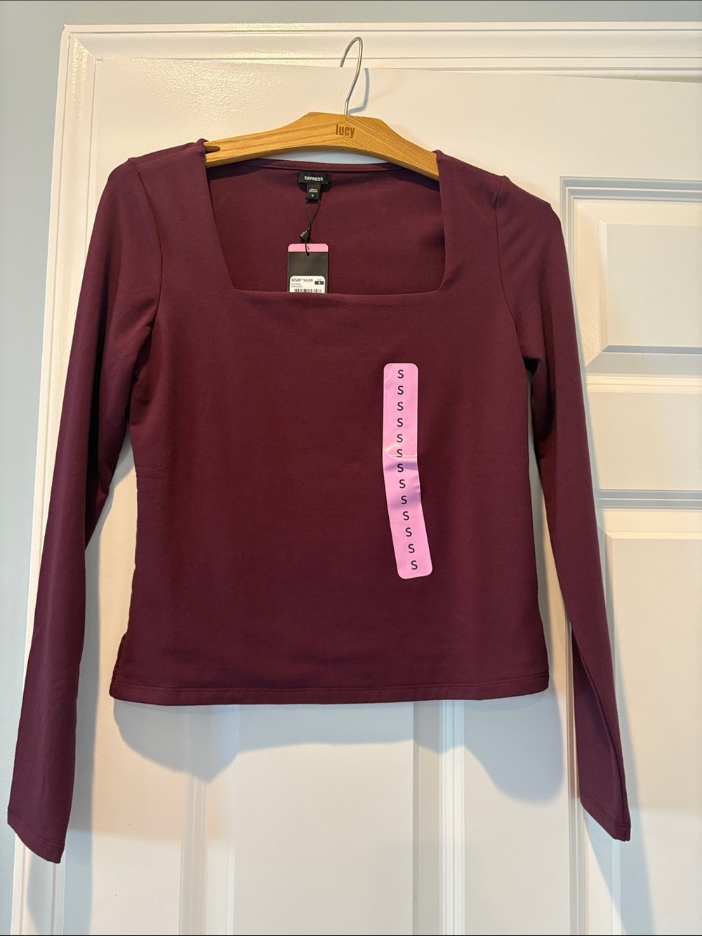 Express Long Sleeve Square-Neck Top in Plum